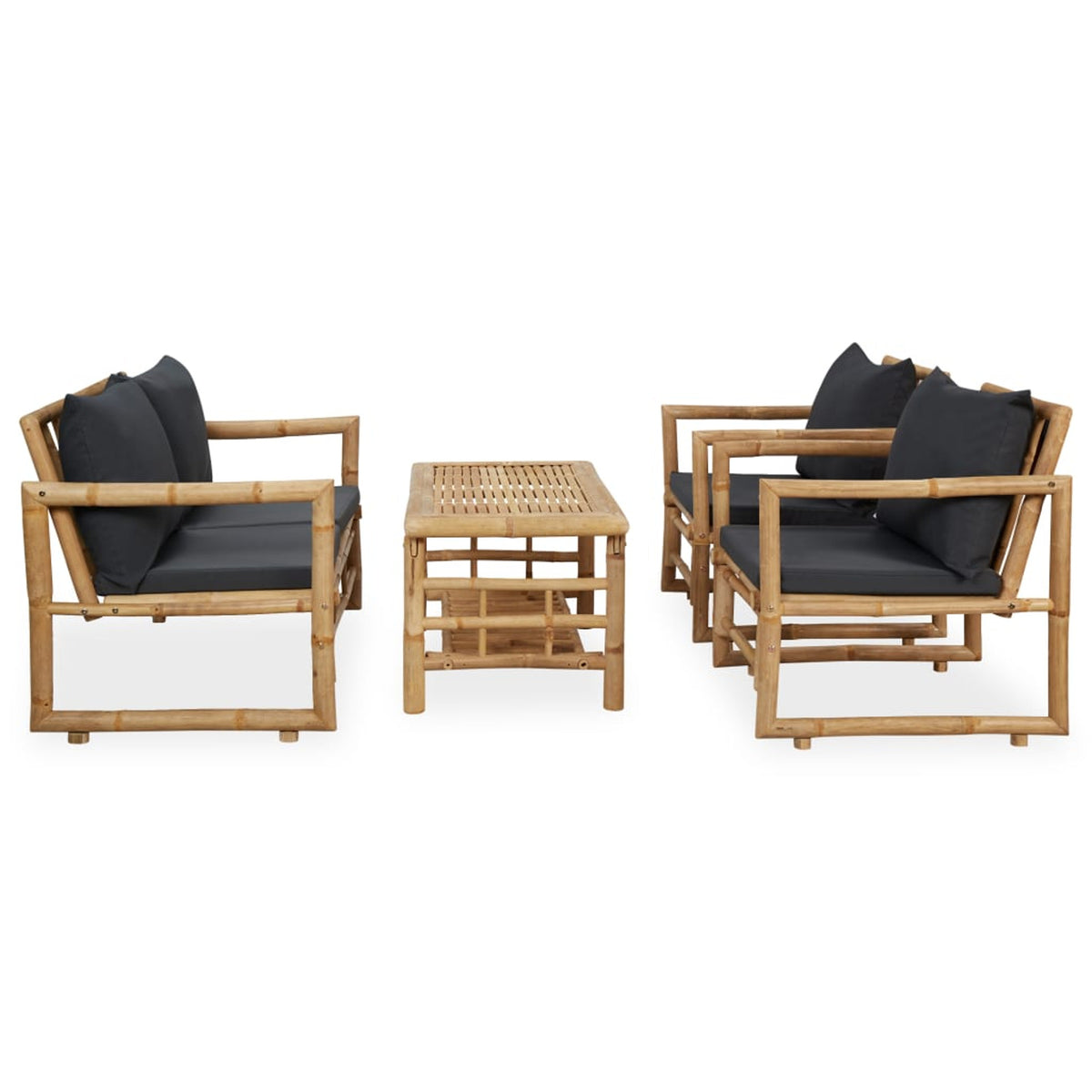 4 Piece Dark Gray Cushioned Patio Lounge Set with Table and 2 Chairs Y62284