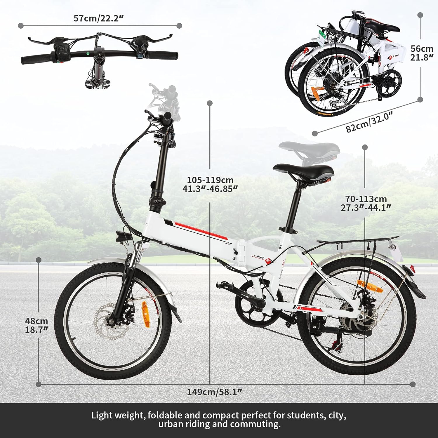 20 inch White 20 Folding Electric Bike with 36V 250W Removable Lithium-Ion Battery E50387