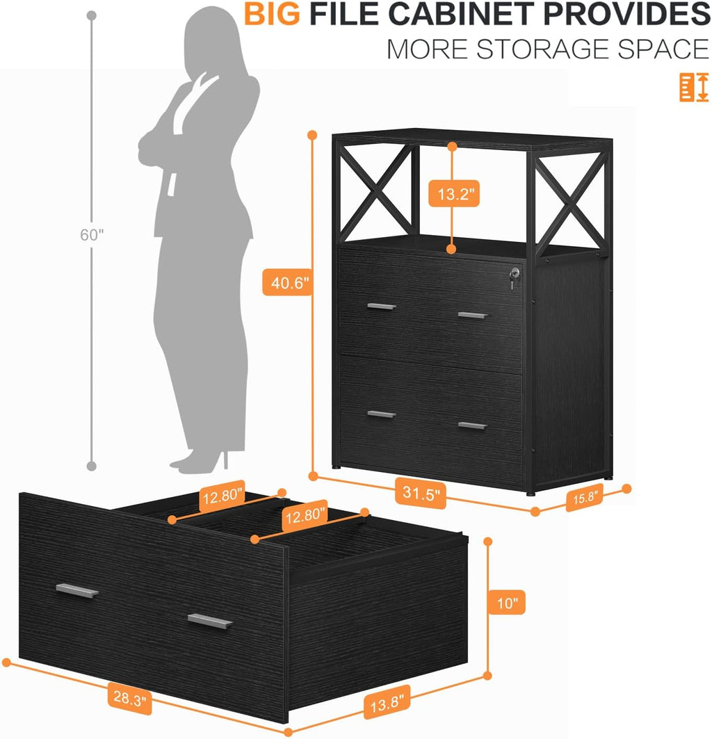 Lateral Filing Cabinet with 2 Drawers, Lockable Storage Cabinet, 31.5” L X 15.8”W X 40.6”H L97359