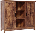 Retro Brown Wooden Floor Storage Cabinet with 2 Doors and 2 Open Shelves O338