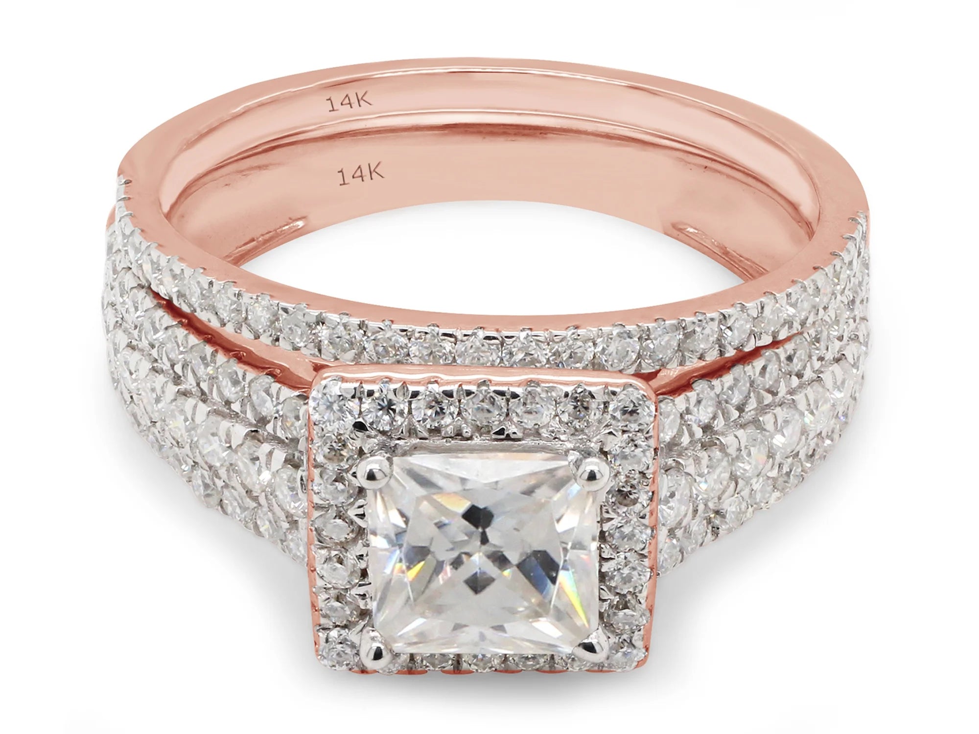 1 1/2 ct. t.w Princess & Round Cut Lab Created Moissanite Diamond Halo Engagement Ring In 14K Solid Rose Gold Q410