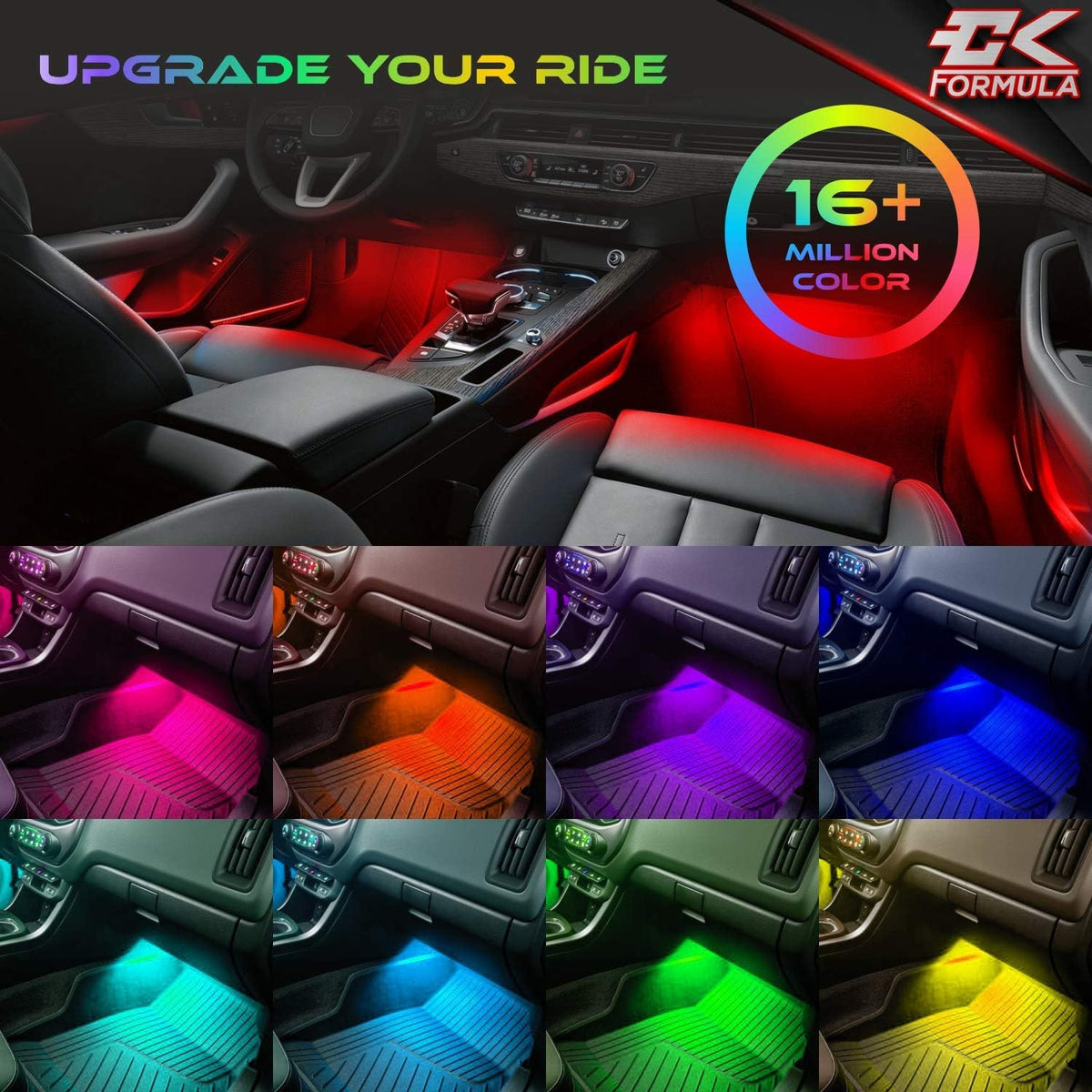 4pcs LED Car Light Strips with Bluetooth App Control A1927
