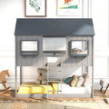 Gray Wood House Shape Kids Bed Frame with Guardrail and Ladder Z8373
