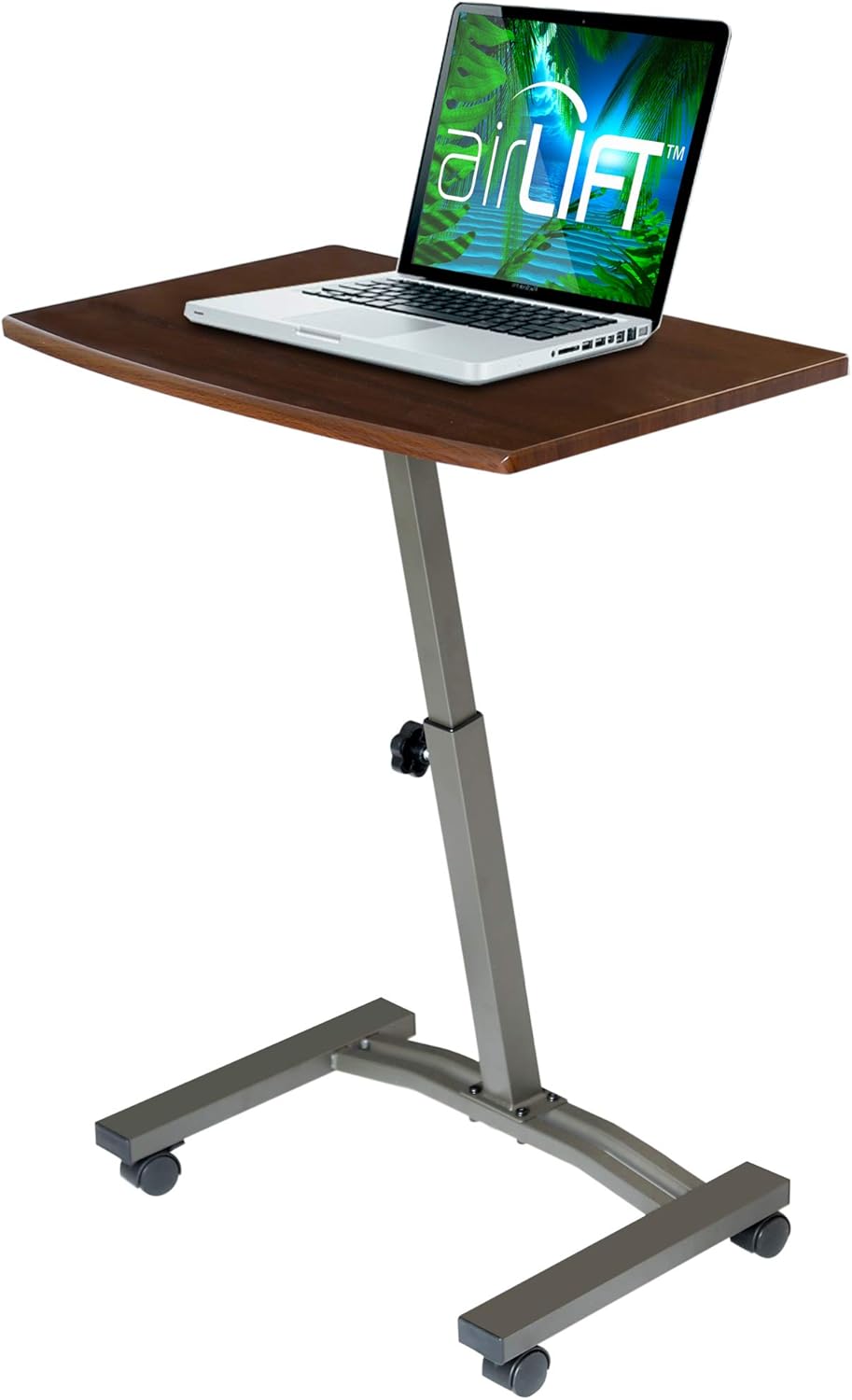 White Tempered Glass Mobile Height Adjustable Desk Cart Y59793