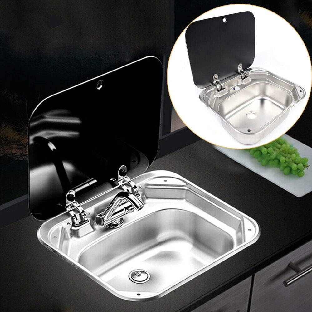 Stainless Steel Sink with Glass Lid and Cold & Hot Faucet for Camper R62734