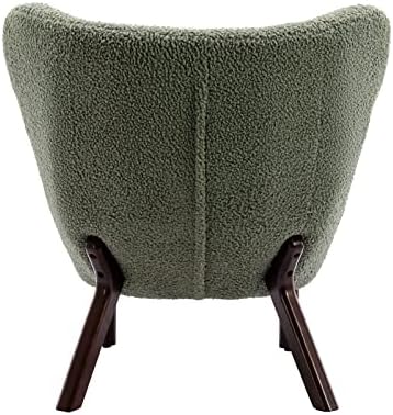 Faux Fur Wingback Tufted Accent Chair with Solid Wood Legs B79223