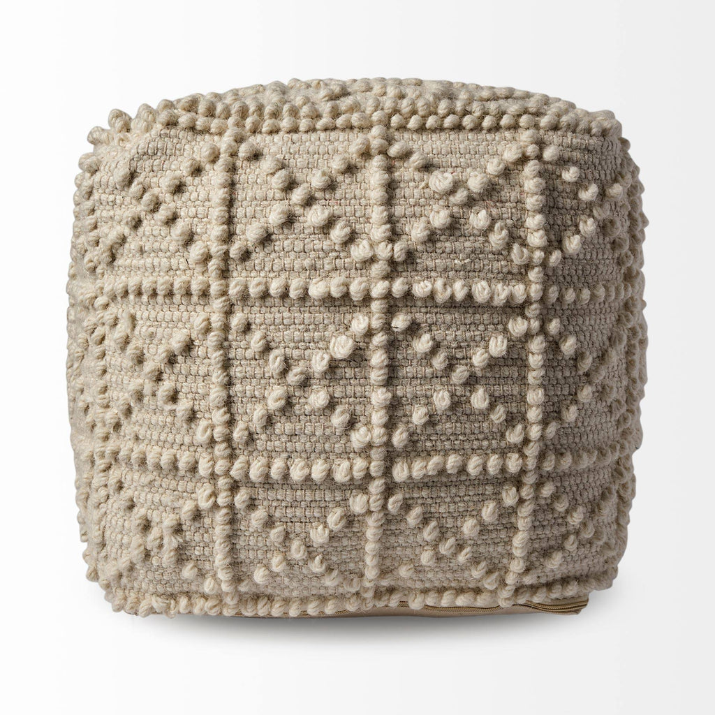 Ivory Wool Square Pouf C9255