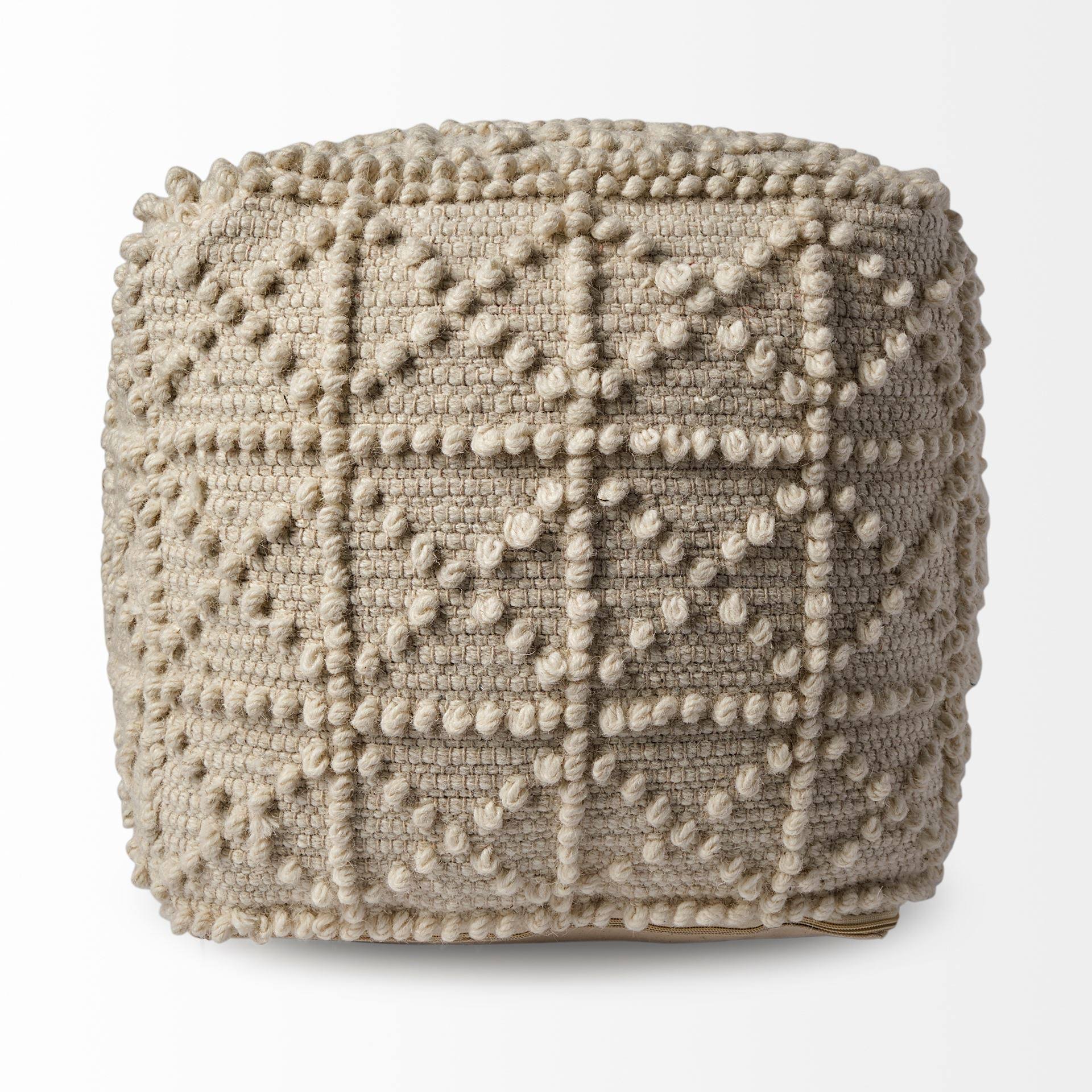 Ivory Wool Square Pouf C9255