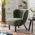 Faux Fur Wingback Tufted Accent Chair with Solid Wood Legs B79223