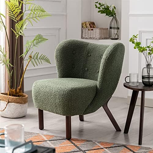 Faux Fur Wingback Tufted Accent Chair with Solid Wood Legs B79223