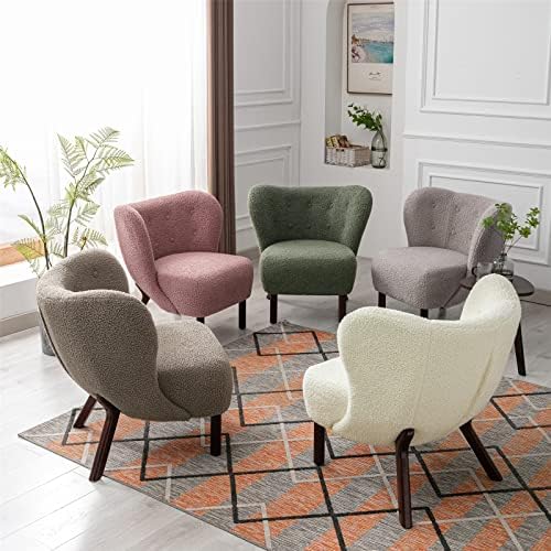 Faux Fur Wingback Tufted Accent Chair with Solid Wood Legs B79223