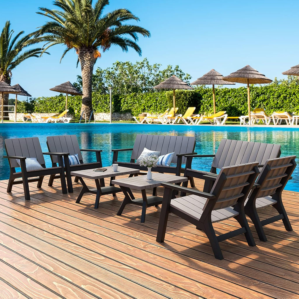 4 Pieces Resin Outdoor Furniture Set with Loveseat, 2 Chairs, Coffee Table L6137