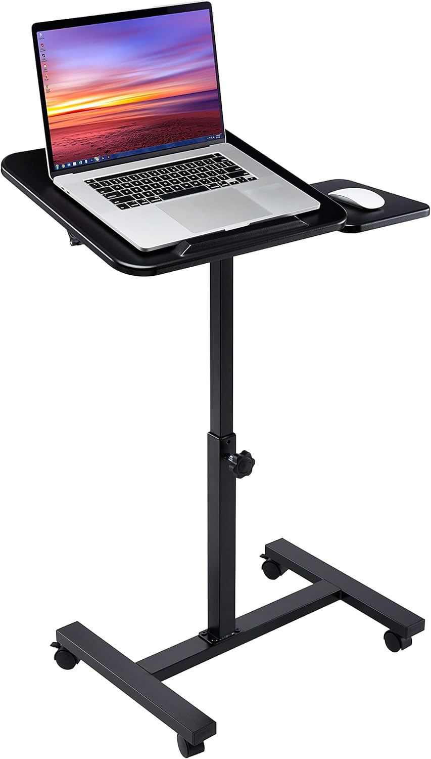 White Tempered Glass Mobile Height Adjustable Desk Cart Y59793