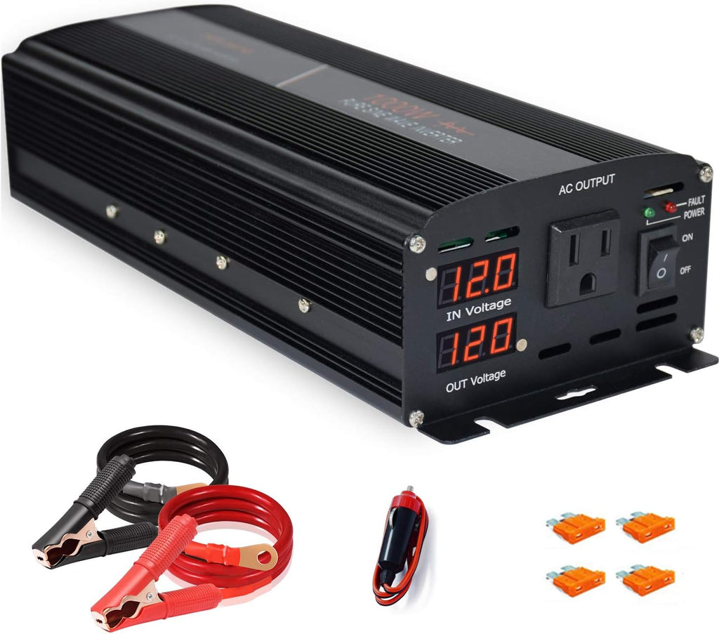 Pure Sine Wave Power Inverter 1000W 12V DC to AC 120V Surge 2000 Watt with LED Display S32427