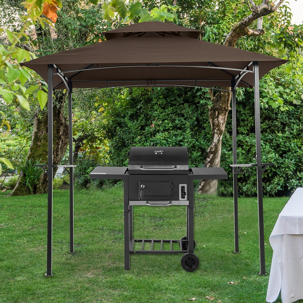 Brown Steel Frame Outdoor Grill Gazebo with Canopy F982