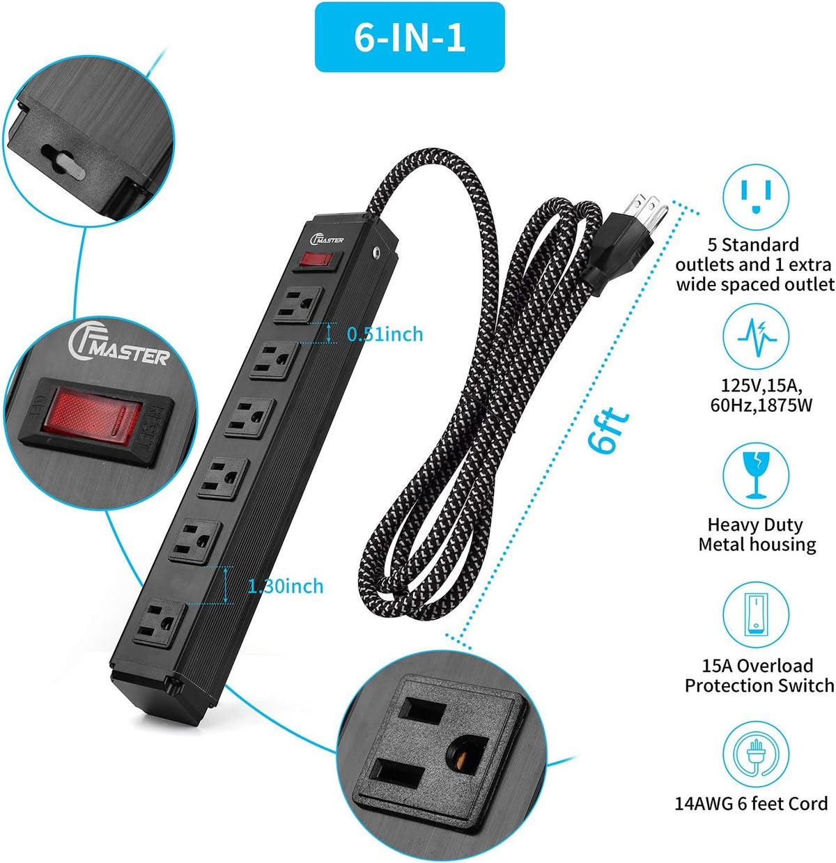 10 Outlet 2 Pack Heavy Duty Power Strip with 6 feet Extension Cord W619