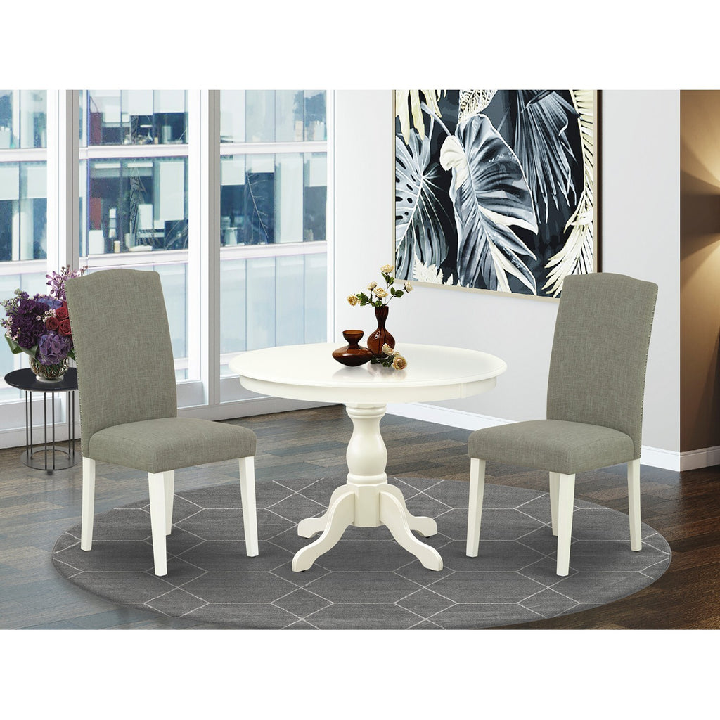 3-piece Wood Dining Set in Linen White/Dark Shitake Z209