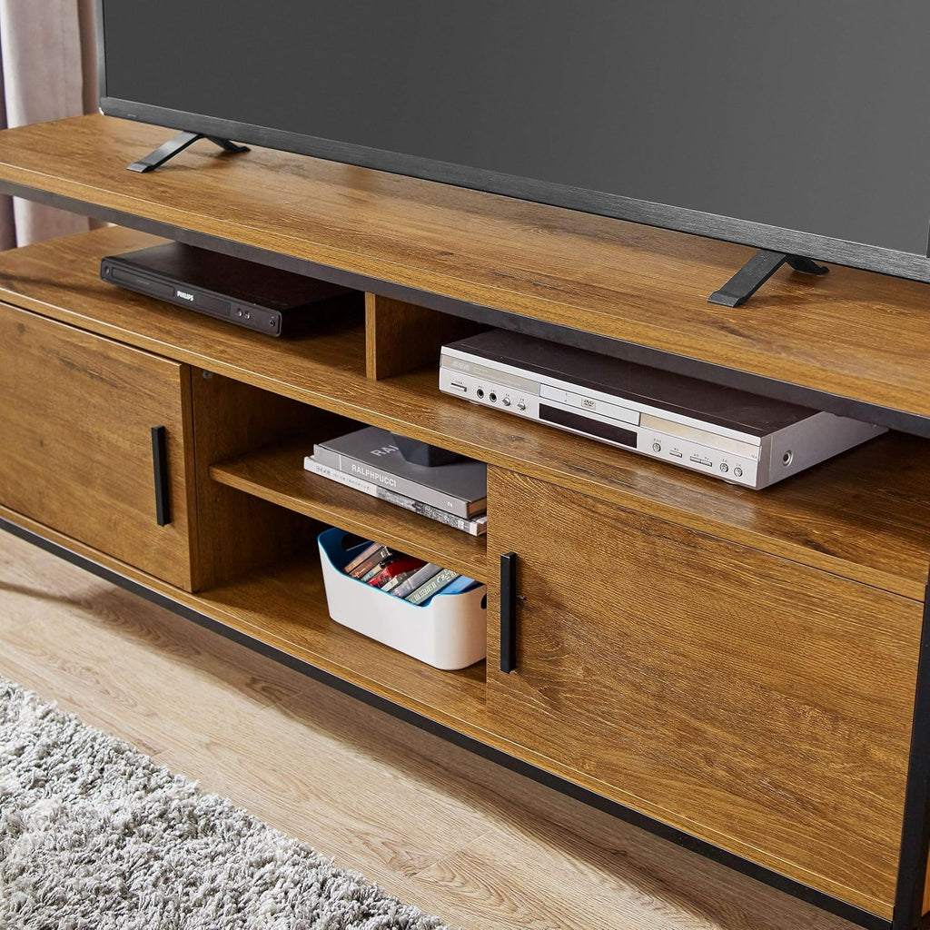 Brown Oak Wood Look Entertainment Center with Two Doors and Storage Shelves Z9616