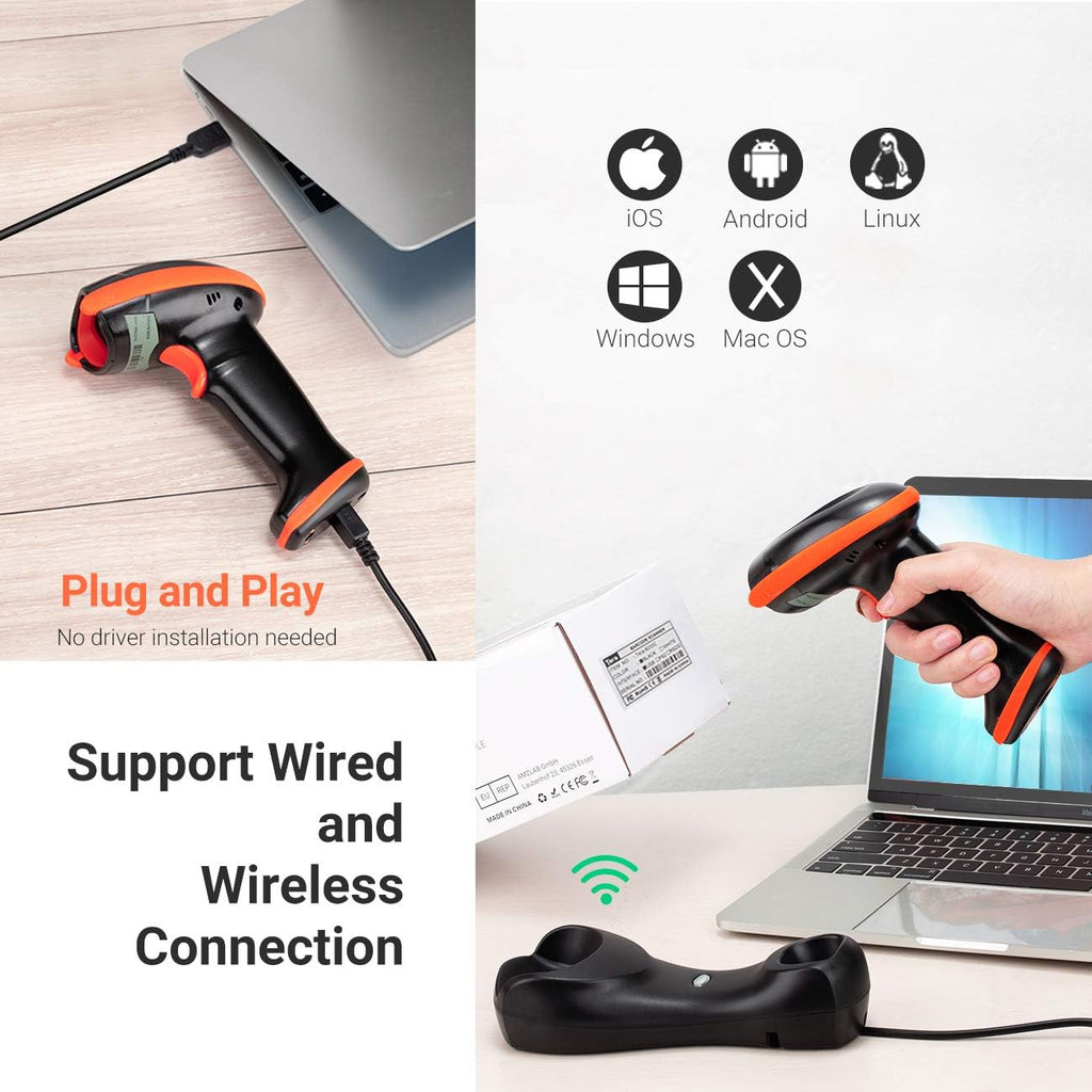 Wireless 1D 2D QR Barcode Scanner with Cradle Display Counting Screen Handheld Image Bar Code Reader A868
