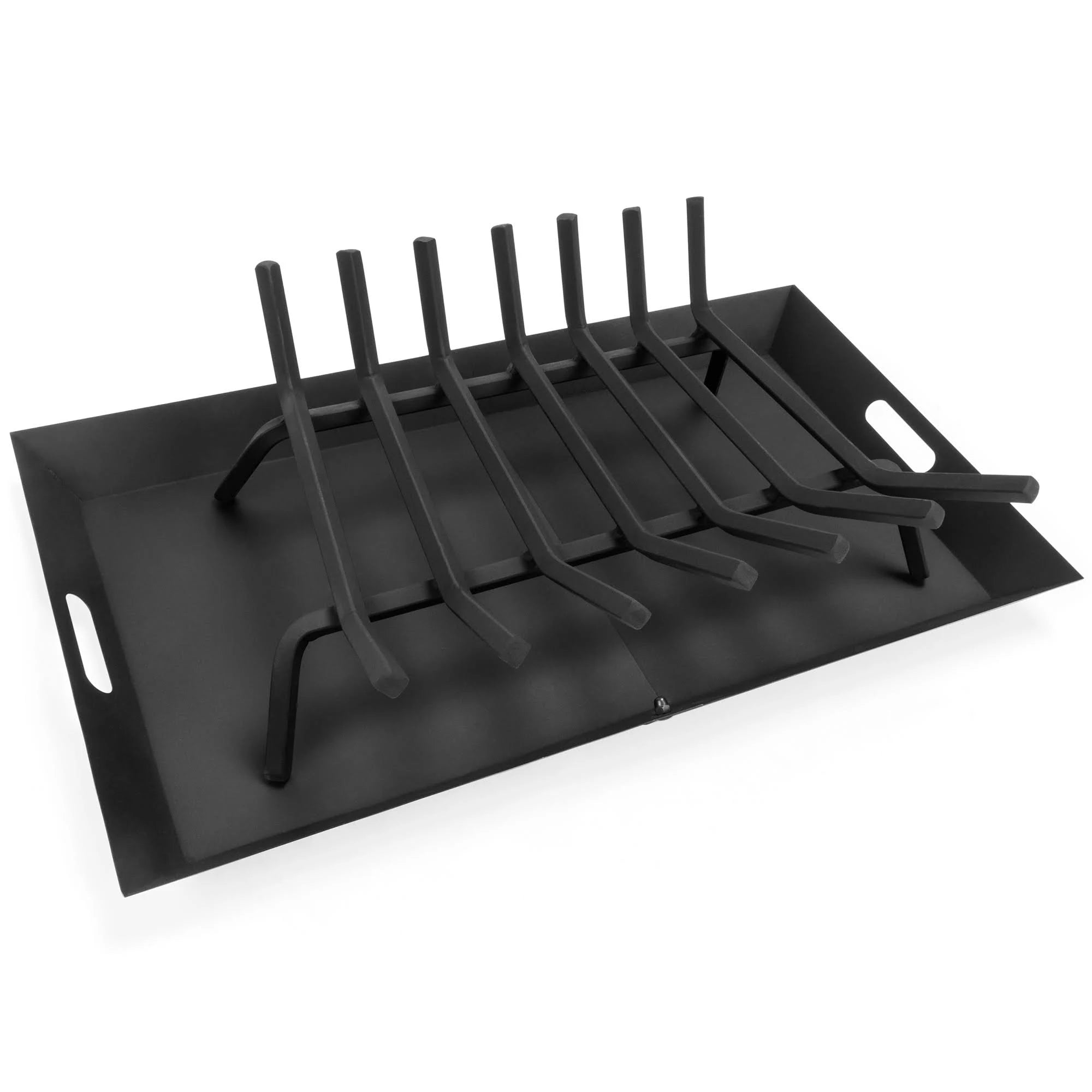 21-Inch Solid Steel Fireplace Grate Log Rack with Ash Catcher Tray P440219