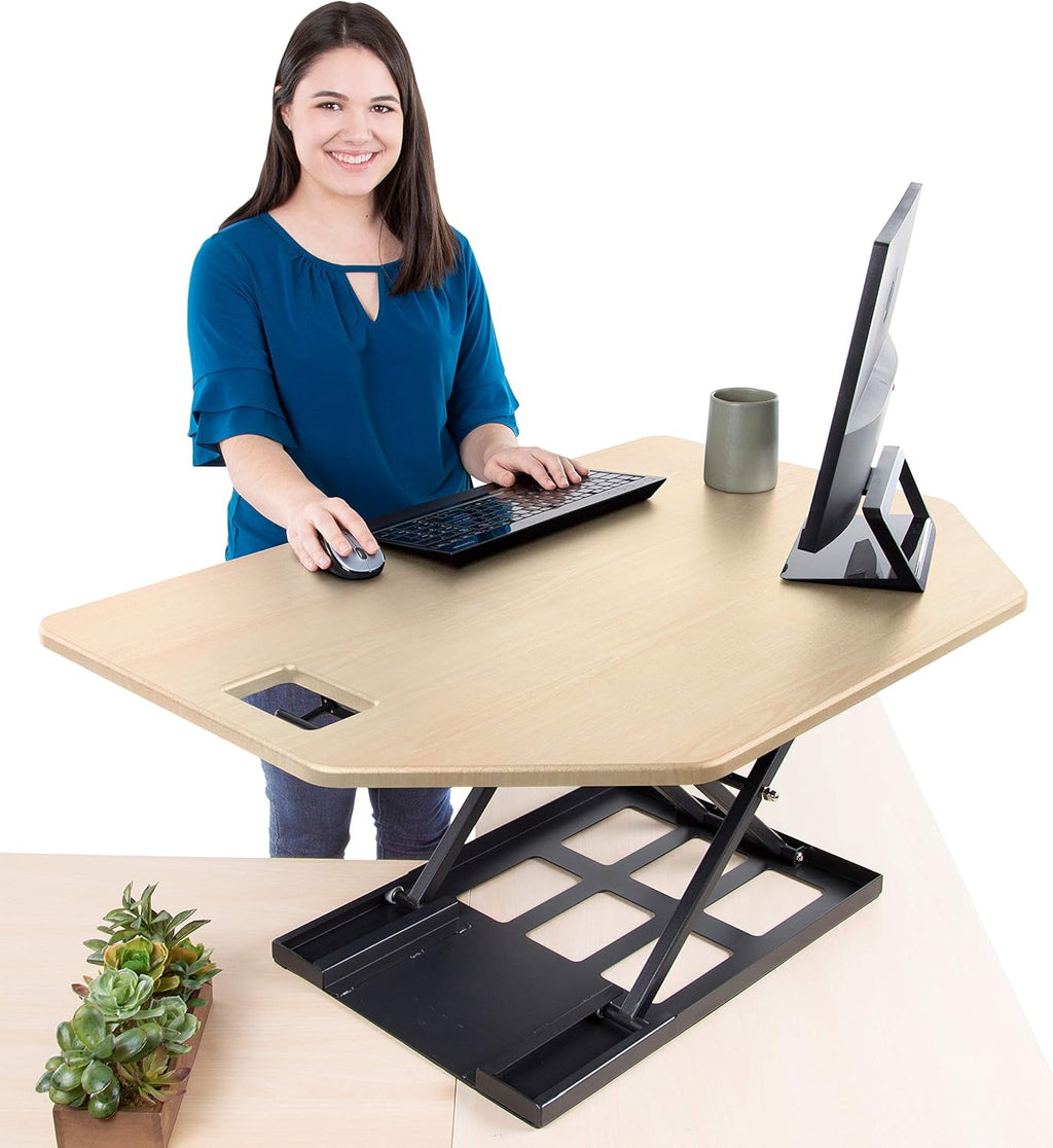 White Corner Sit to Stand Desk Converter G851885