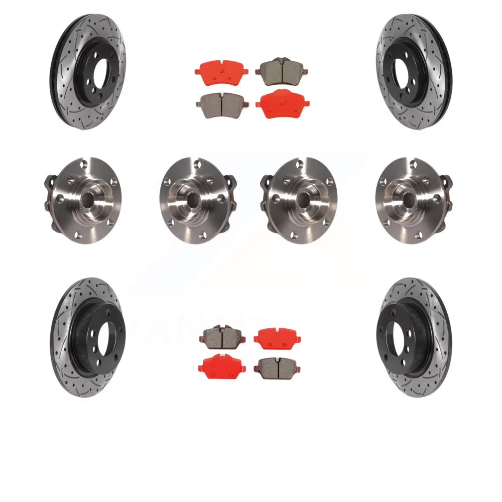 Front Rear Hub Bearings Assembly Coated Disc Brake Rotors And Semi-Metallic Pads Kit (10Pc) B5142