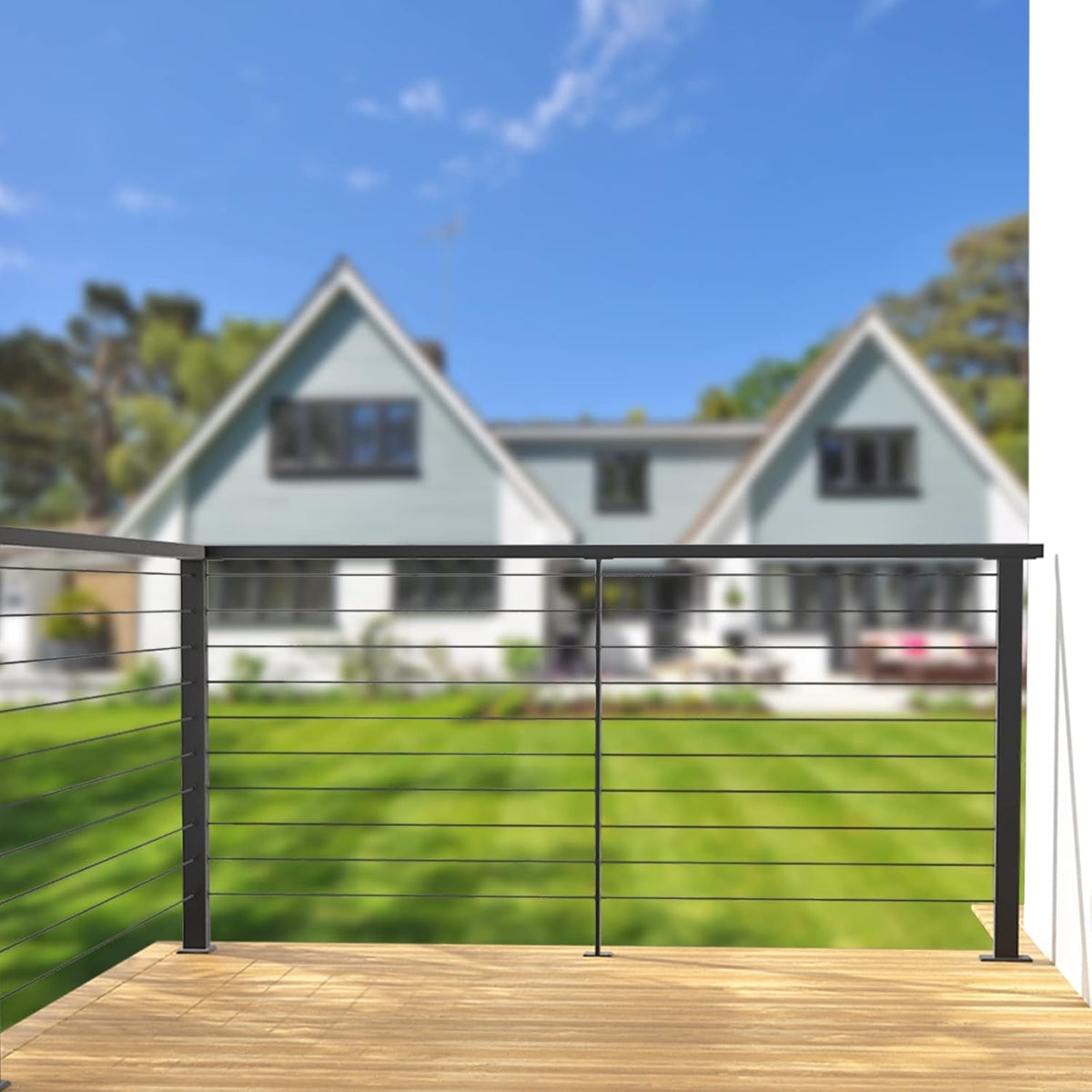 Black Square Weldless Stainless Steel Cable Railing Post 4Pack T49228