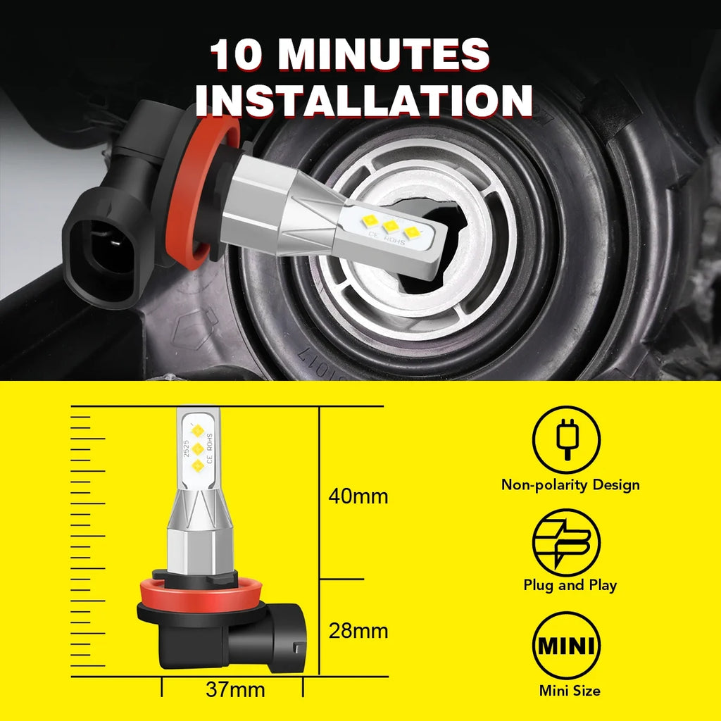 2x H11 Low/Fog Light LED Headlight Bulb 6000K White O47642