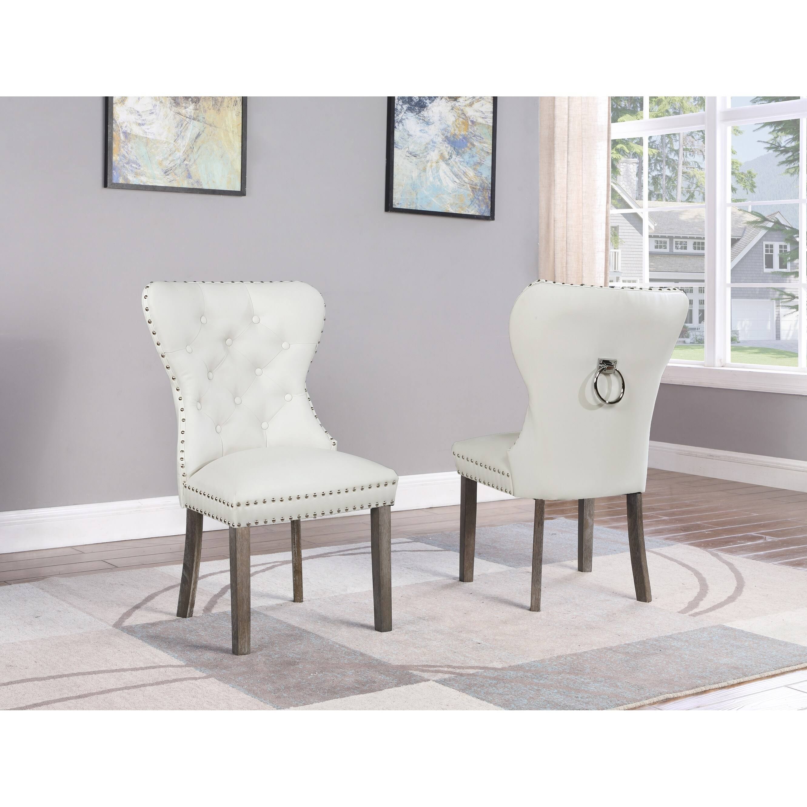 White Faux Leather Tufted Dining Side Chair Set of 2 P2230