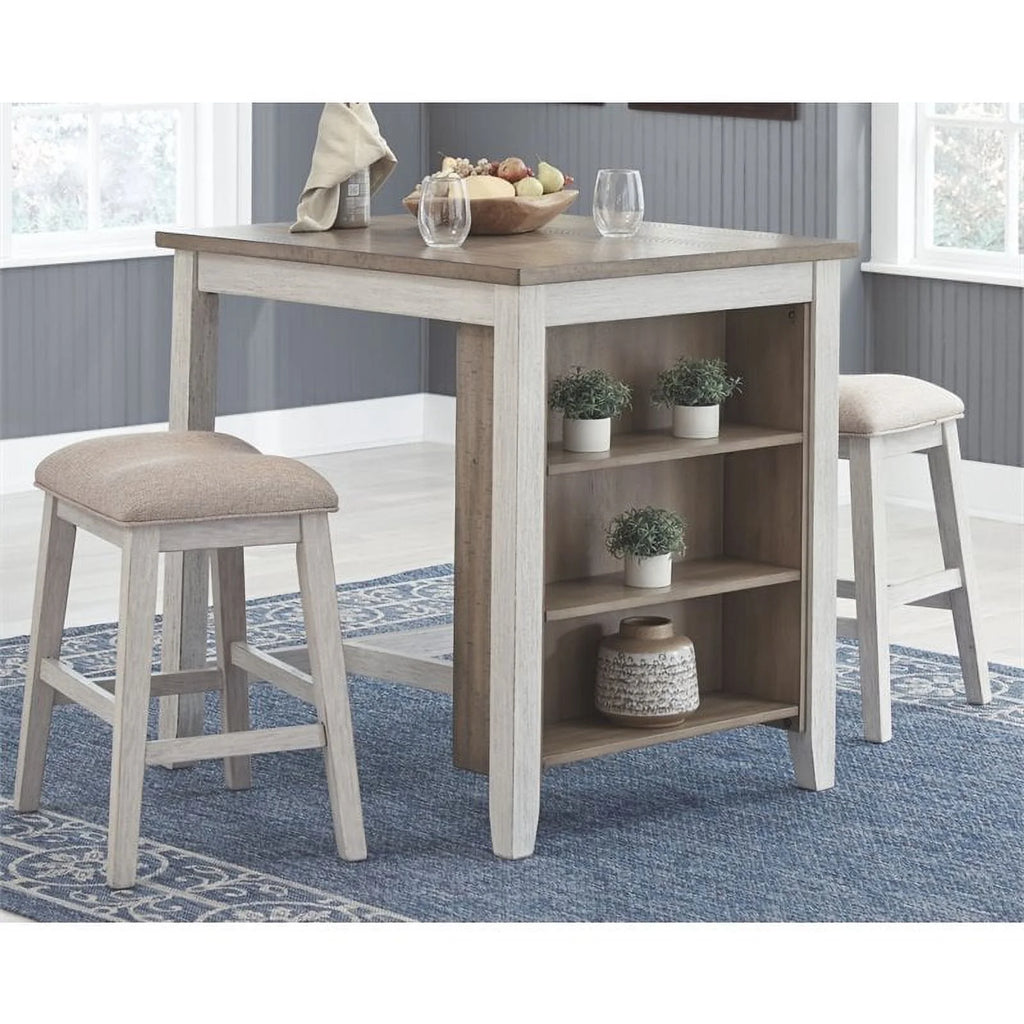 Counter Height Dining Table and Bar Stools Set of 3 White Light Brown I4300