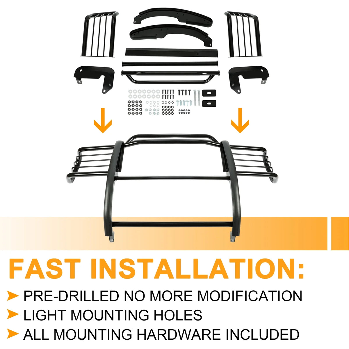 Front Grille Brush Guard for Pickup Truck Powder Coated Black Steel K7331