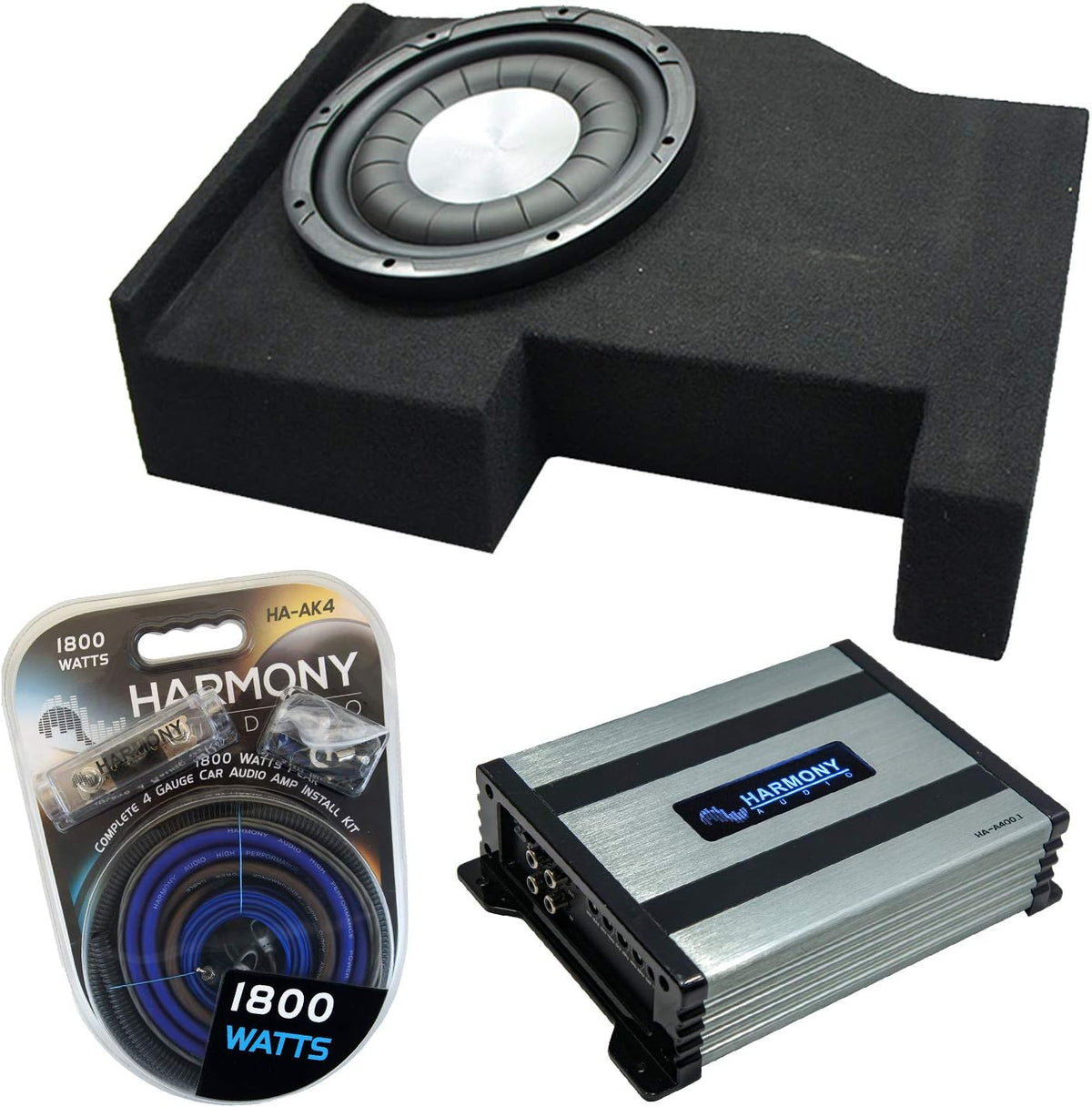 10 Subwoofer Bundle with Amp and Sub Box for GMC Sierra Crew Cab Truck E8795