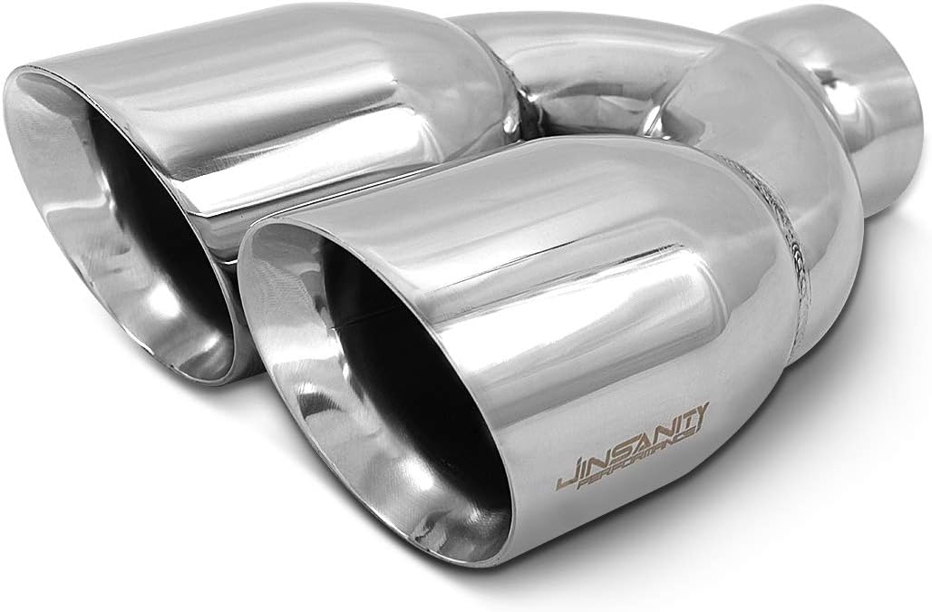 Dual Exhaust Tip 2.5" Inlet, 3.5"x2 Outlet, 9.5" Overall Length, 1.2mm Thickness Stainless Polished, Weld on, Pack of 2 O923425