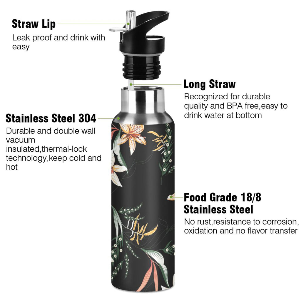 Black Stainless Steel Insulated Water Bottle with Straw Lid P736
