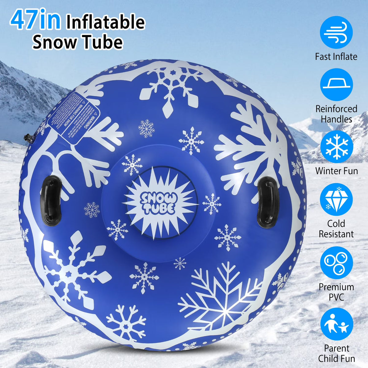 Blue Inflatable Snow Tube with Dual Handles P933