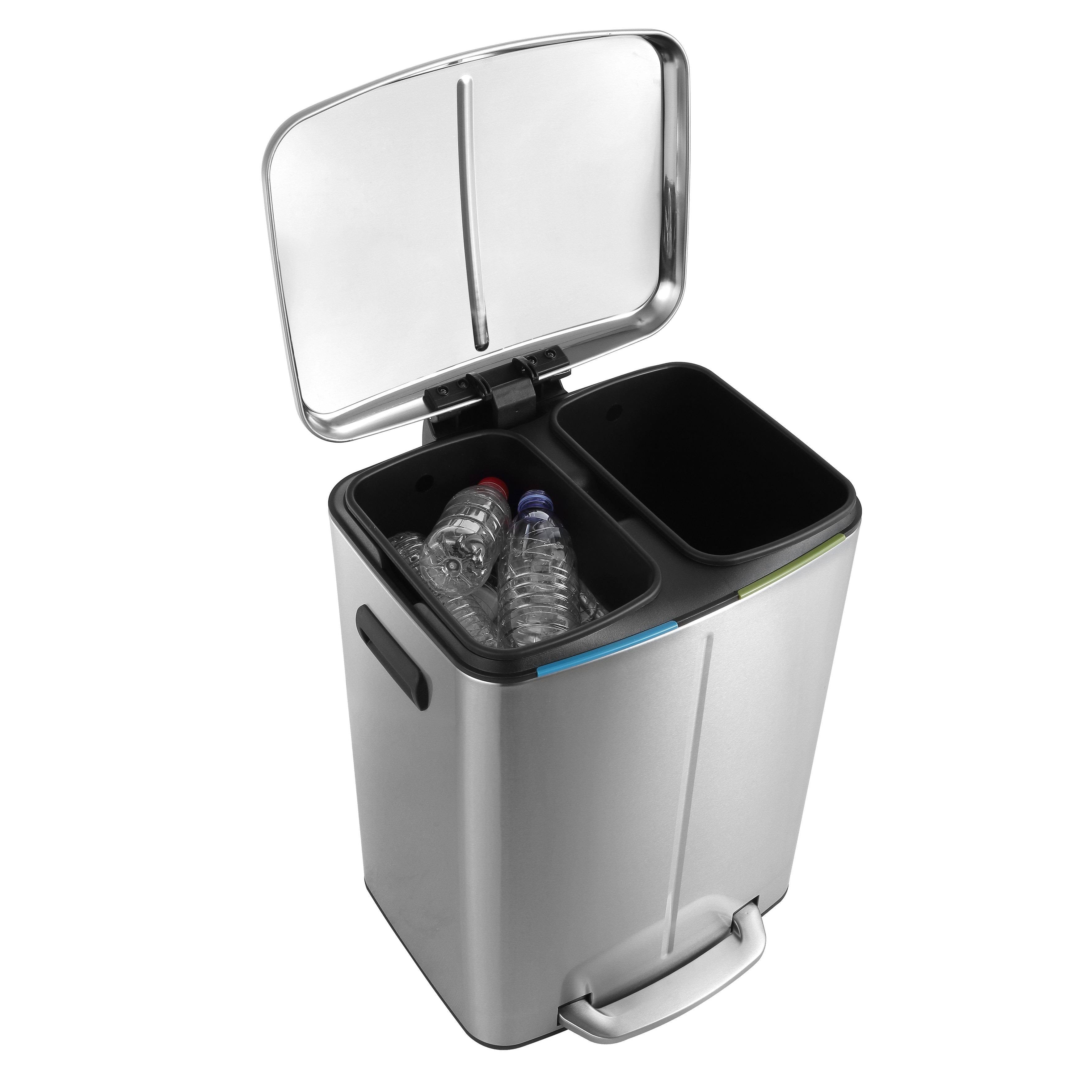 Black 10.5-Gallon Double Bucket Trash Can with Lid B3288