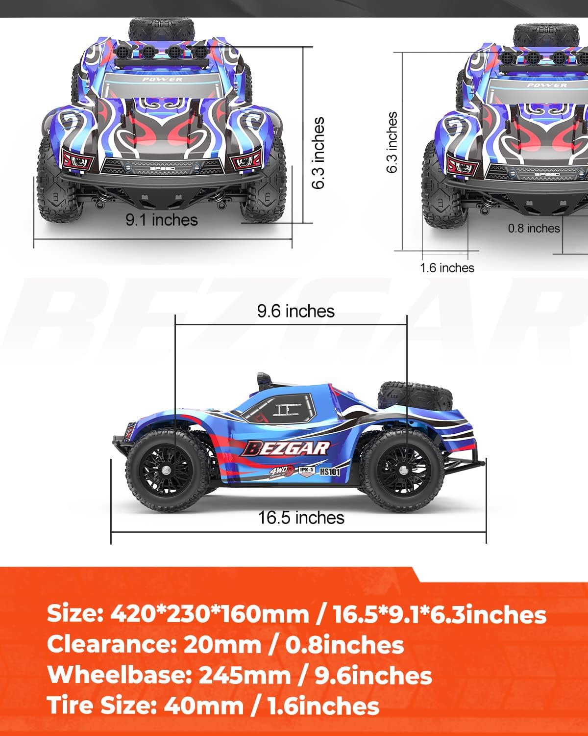 1:10 Scale 4WD Remote Control Electric Off Road RC Monster Truck with 2 Rechargeable Batteries R212