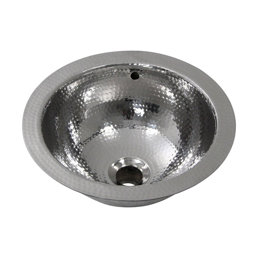 13 inch Hand Hammered Stainless Steel Round Undermount Bathroom Sink with Overflow W4970