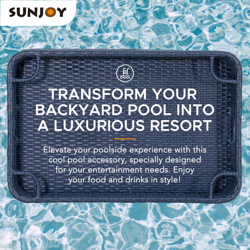 Navy Wicker Floating Pool Tray with Aluminum Frame S1868