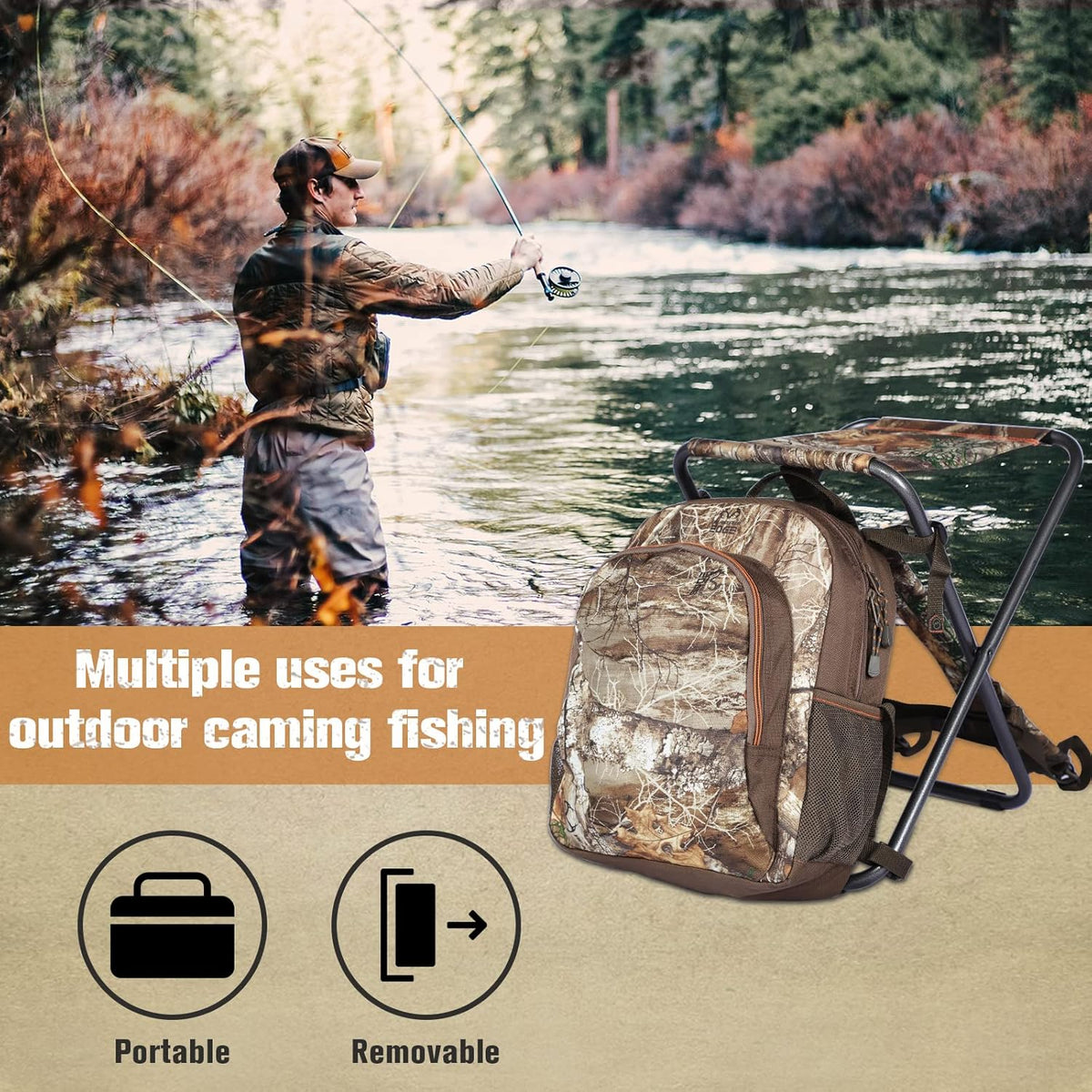 CAMO Foldable Fishing Chair with Cooler Bag J73965