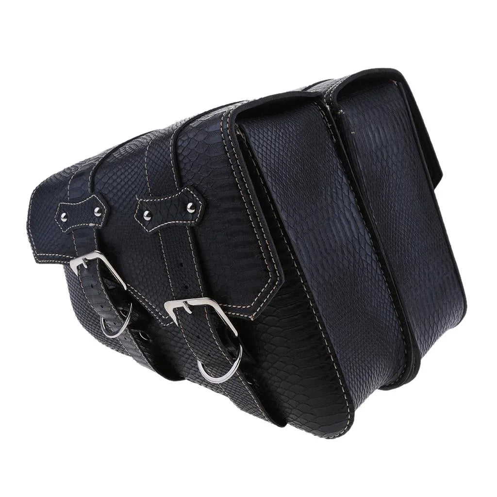 Black Leather Motorbike Pannier Saddle Bag X1778