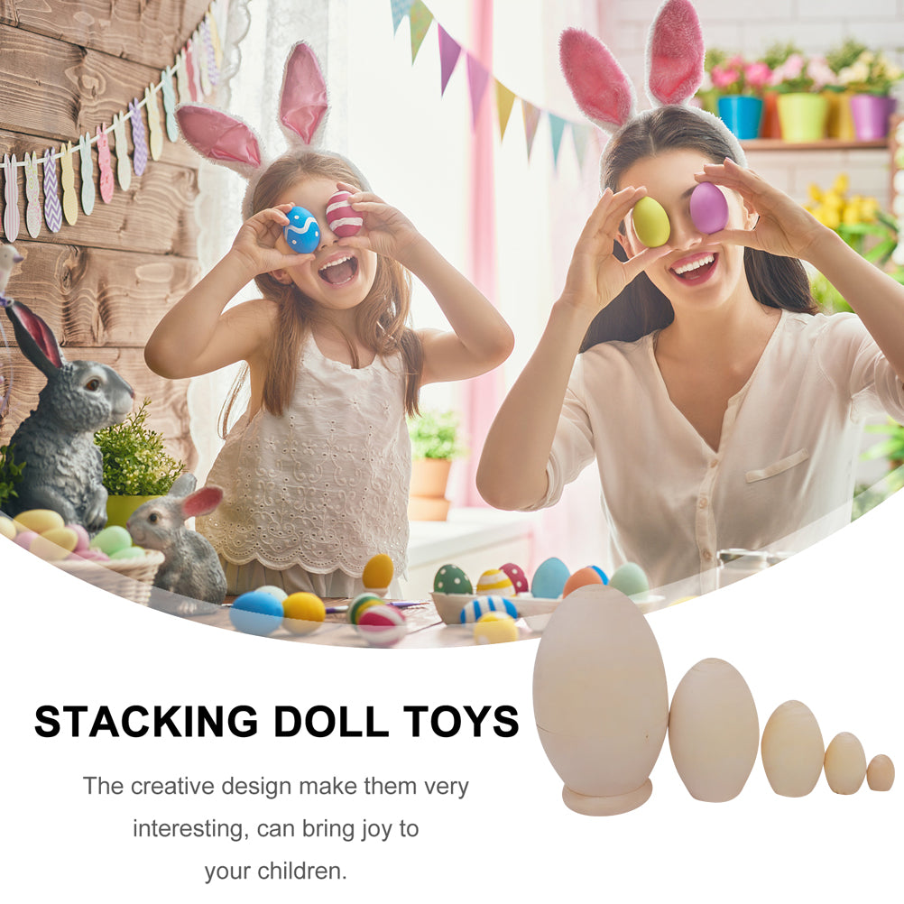 Unpainted Wooden Matryoshka Stacking Dolls Nesting Eggs R7813