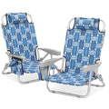 Blue Stripes Folding Beach Chairs Set of 2 with Side Pocket Y732773