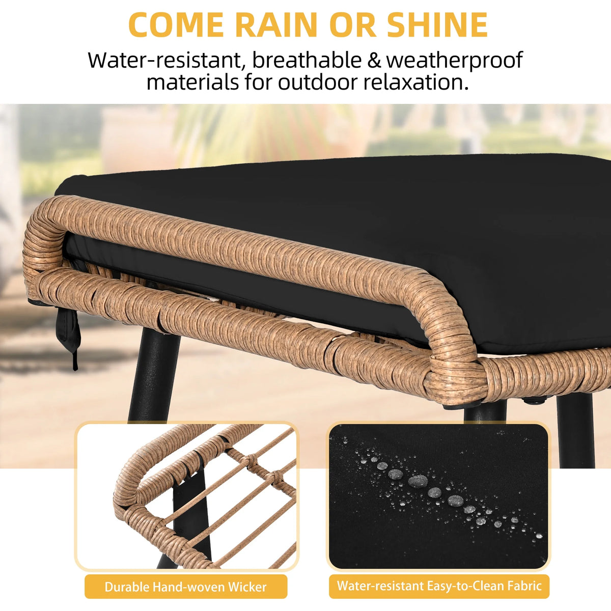 Black Wicker Ottoman with Cushions Set of 2 O3997
