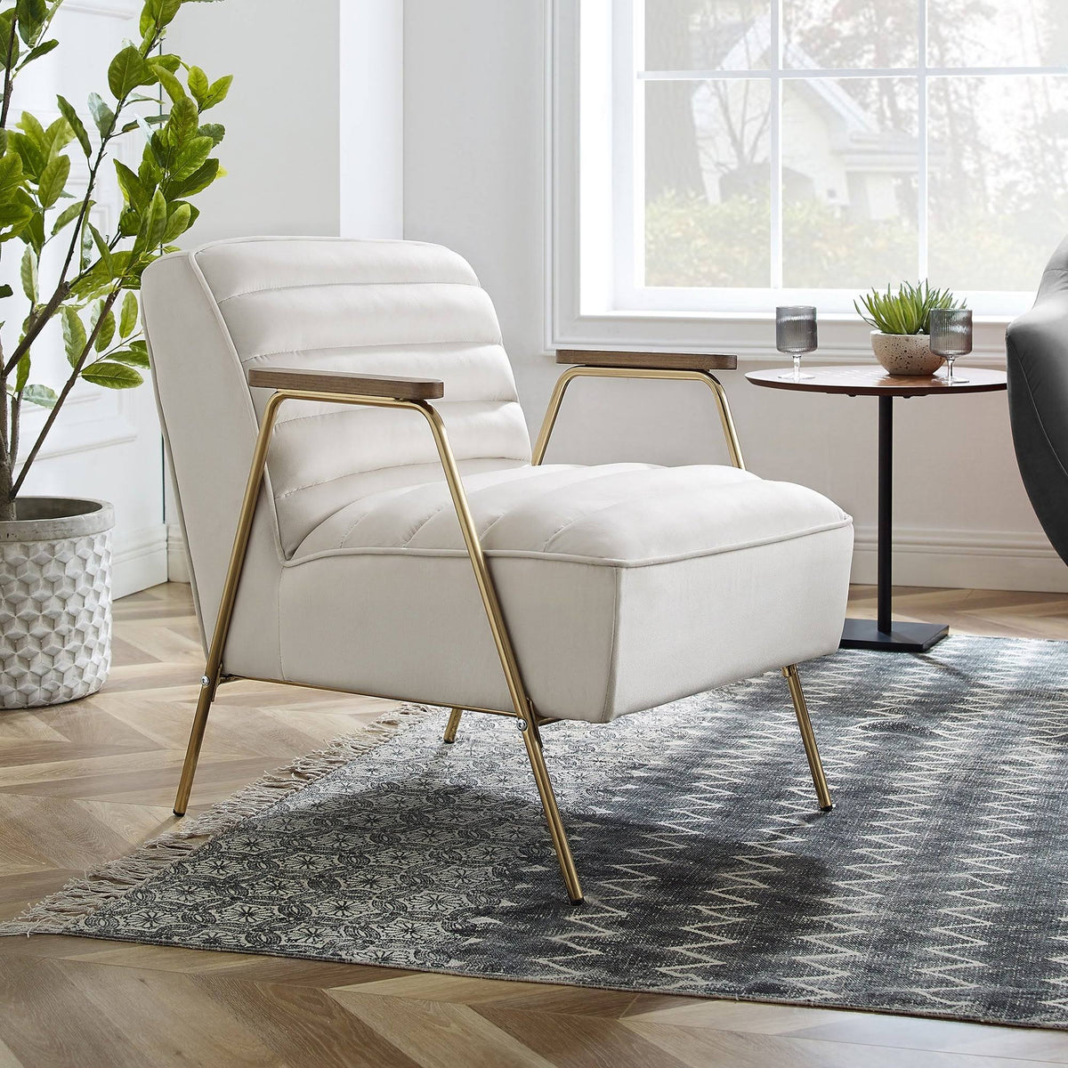 Velvet Ribbed Accent Chair with Metal Frame C356