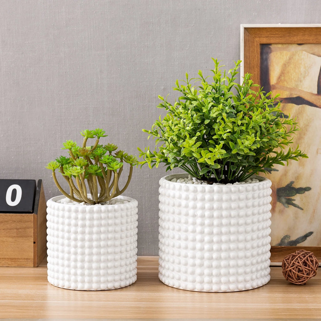 Set of 2 White Ceramic Flower Planter Pots N38366