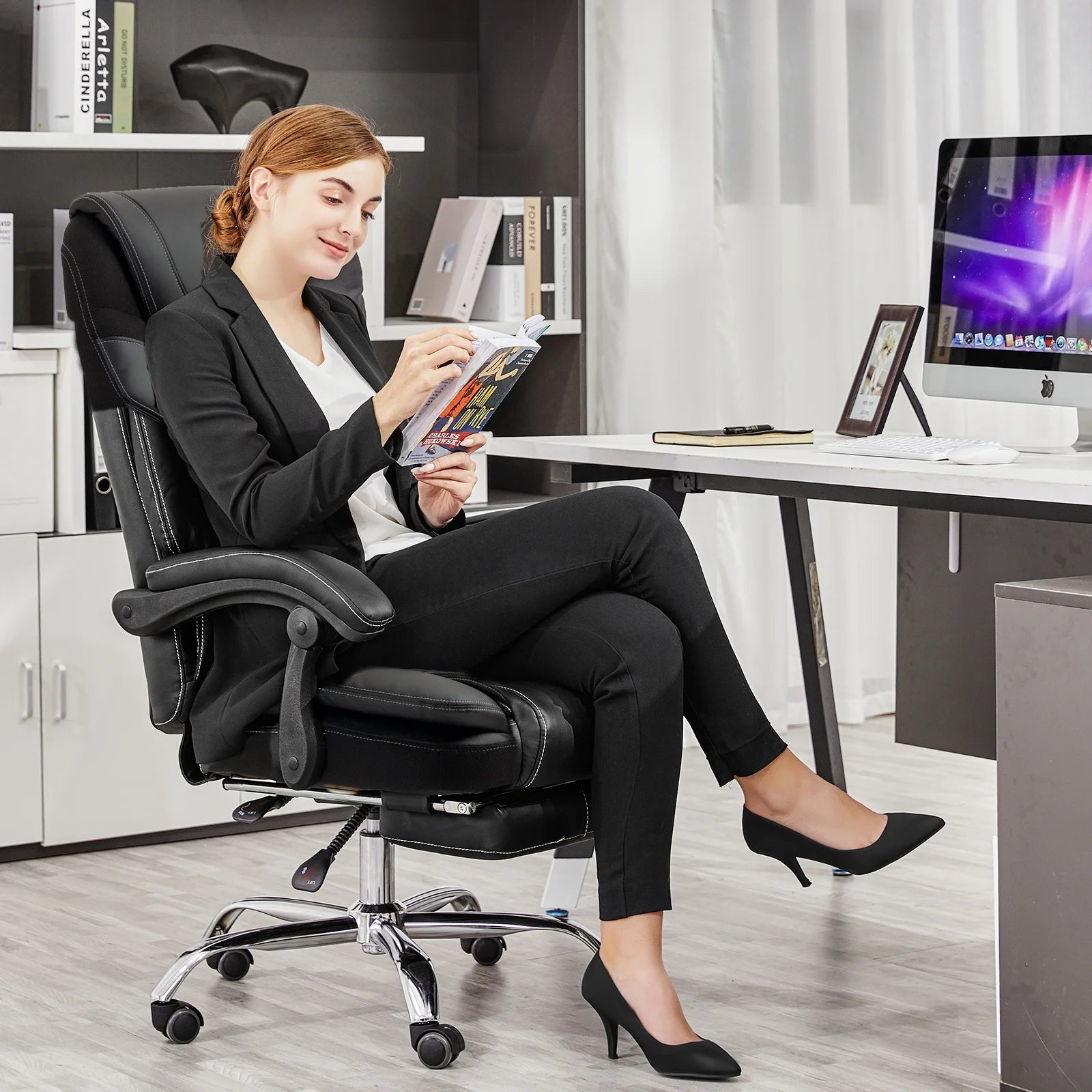 Ergonomic High Back Reclining Office Chair with Footrest J6802