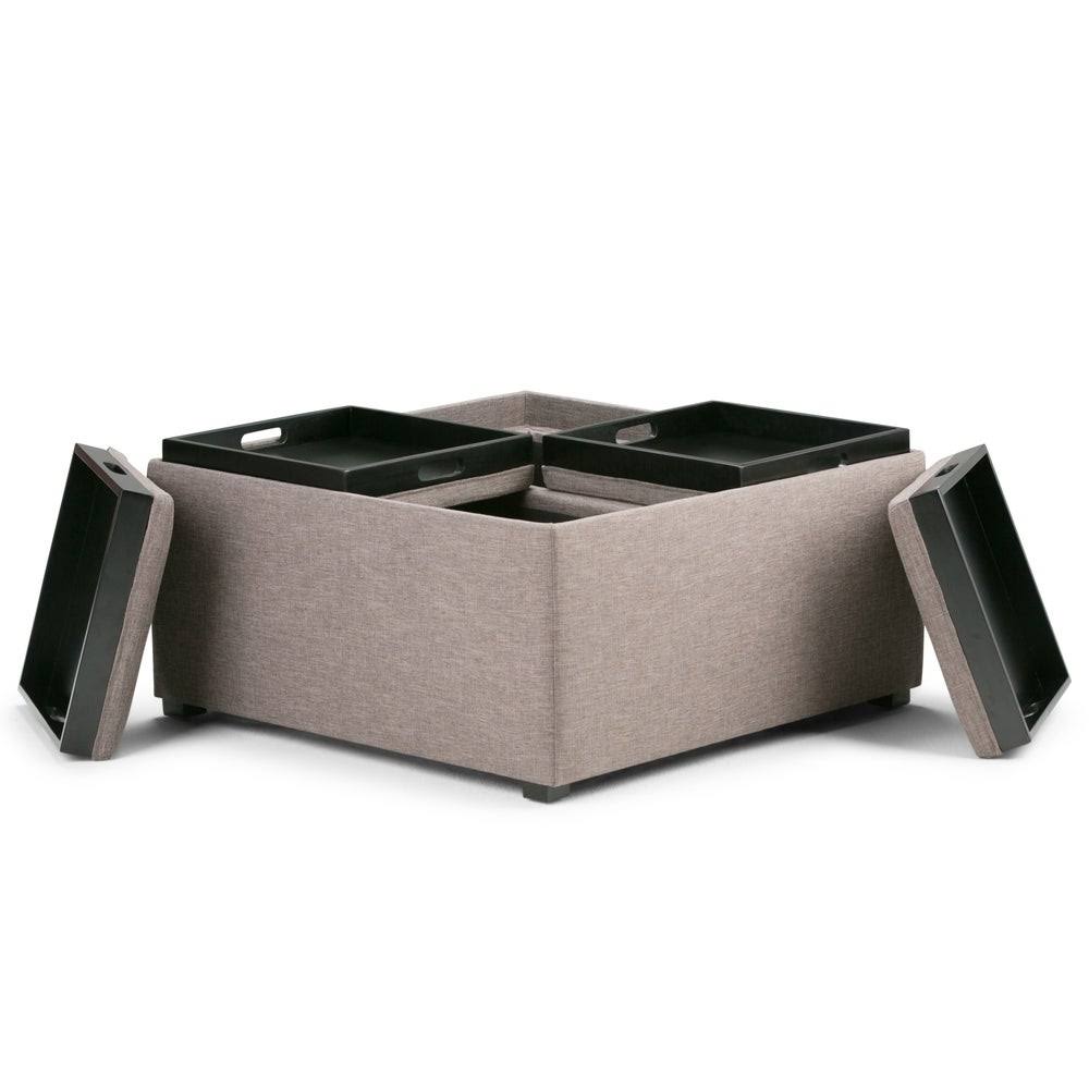 Distressed Black Square Table Ottoman X513928
