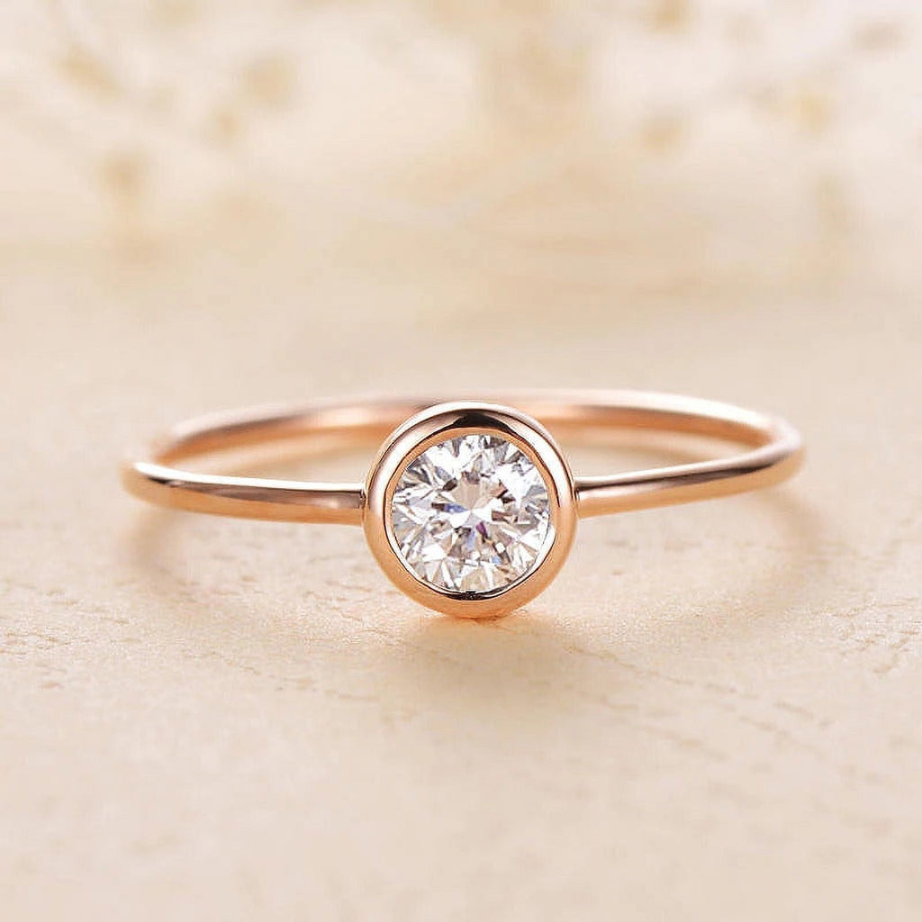 Solid 10K Yellow Gold Moissanite Bezel Set Engagement Ring H9961