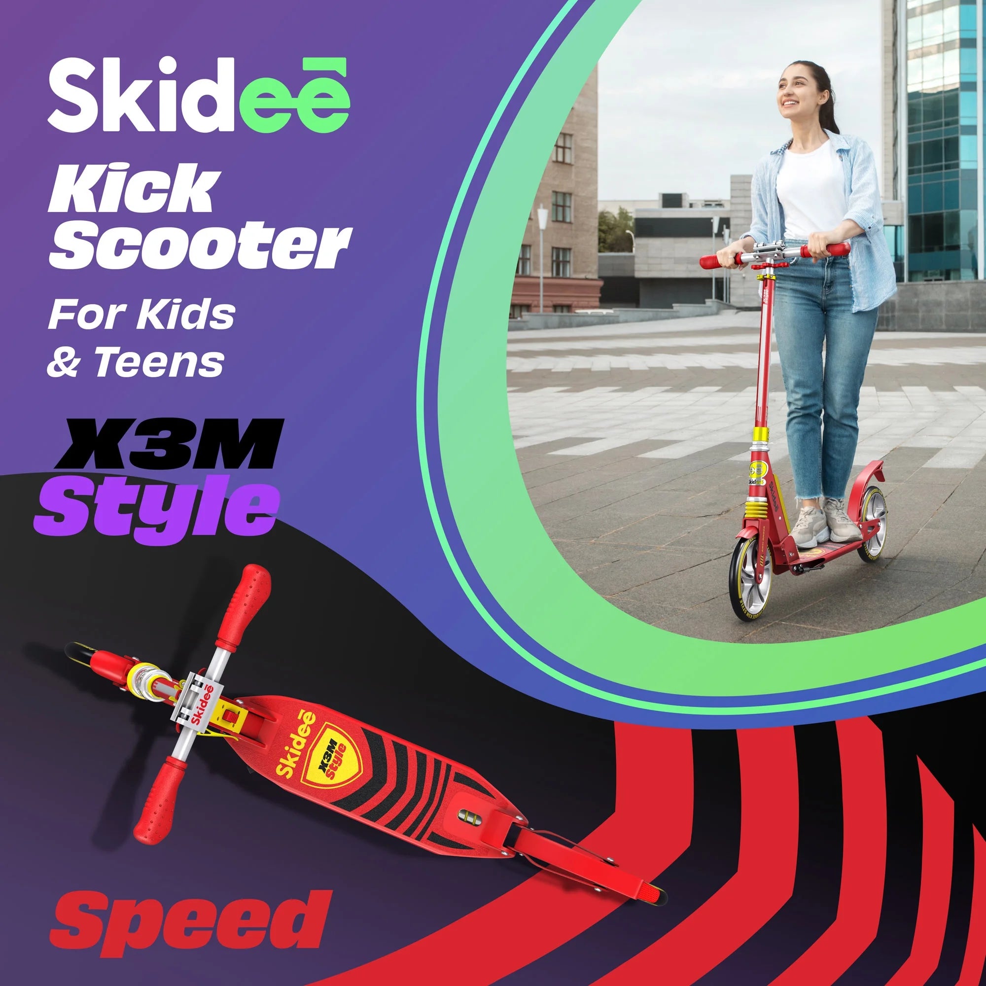 Red Scooter with Adjustable Handlebar V143